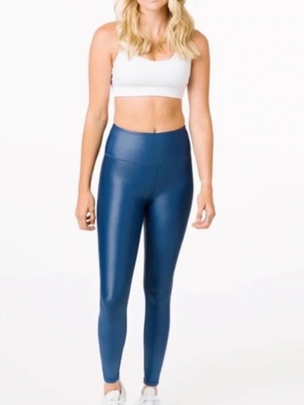 ZYIA Active Metallic Royal Blue High Rise Shiny Leggings Spandex Athletic Yoga 4